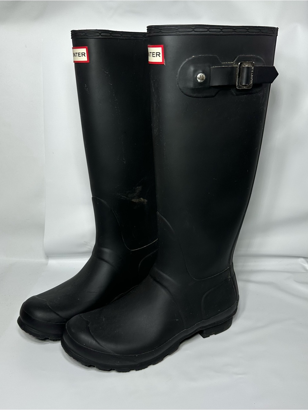 Hunter Matte Black Tall Rain Boots with signature Side Buckle strap